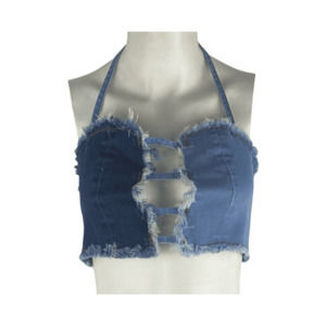Shein women's blue jean halter tank top size M